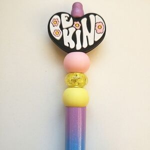 Handmade Glitter Gradient Rainbow Be Kind Beaded Silicone Focal Bead Pen